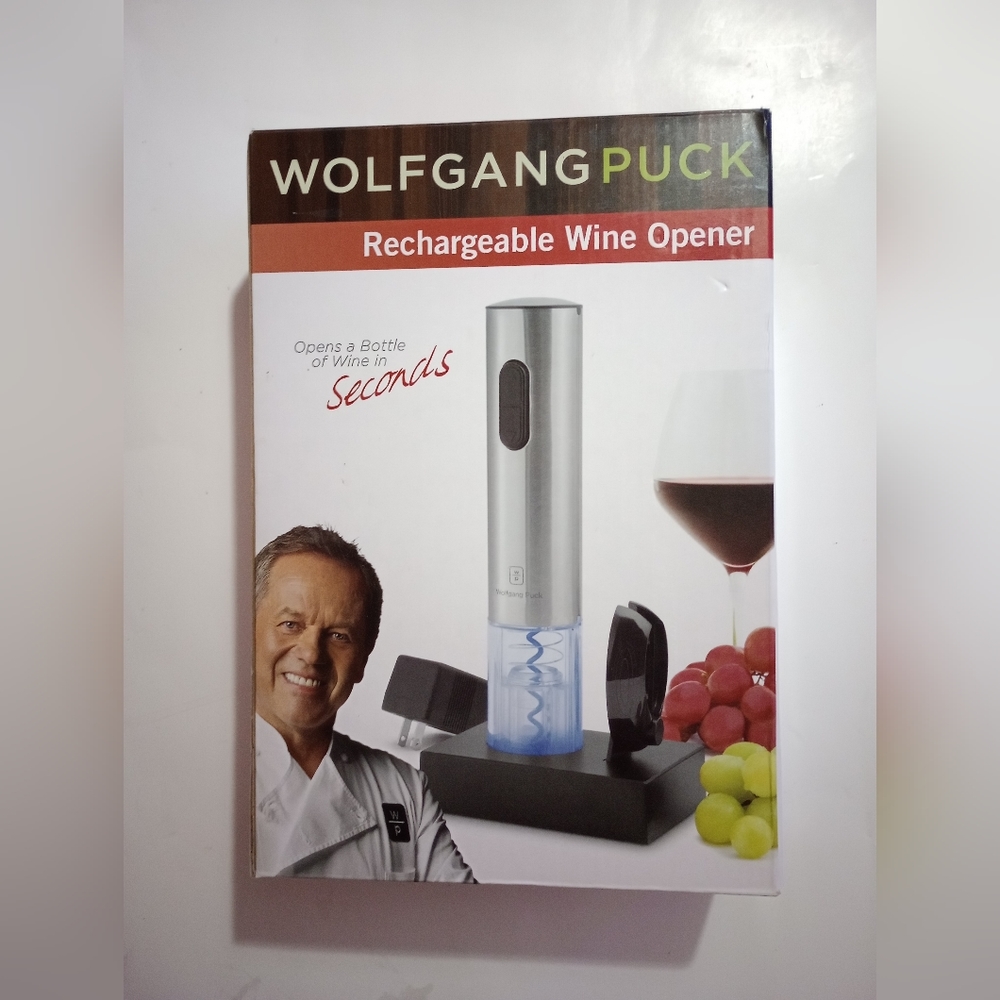 Wolfgang Puck Wine Opener Electric Rechargeable Stainless Steel NEW IN Box
